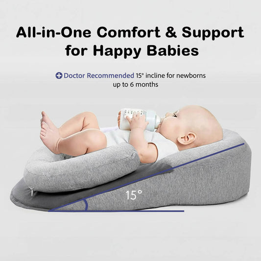 Anti-Spit Up Baby Lounger Pillow – 15° Incline Newborn Nest, Nursing & Feeding Support