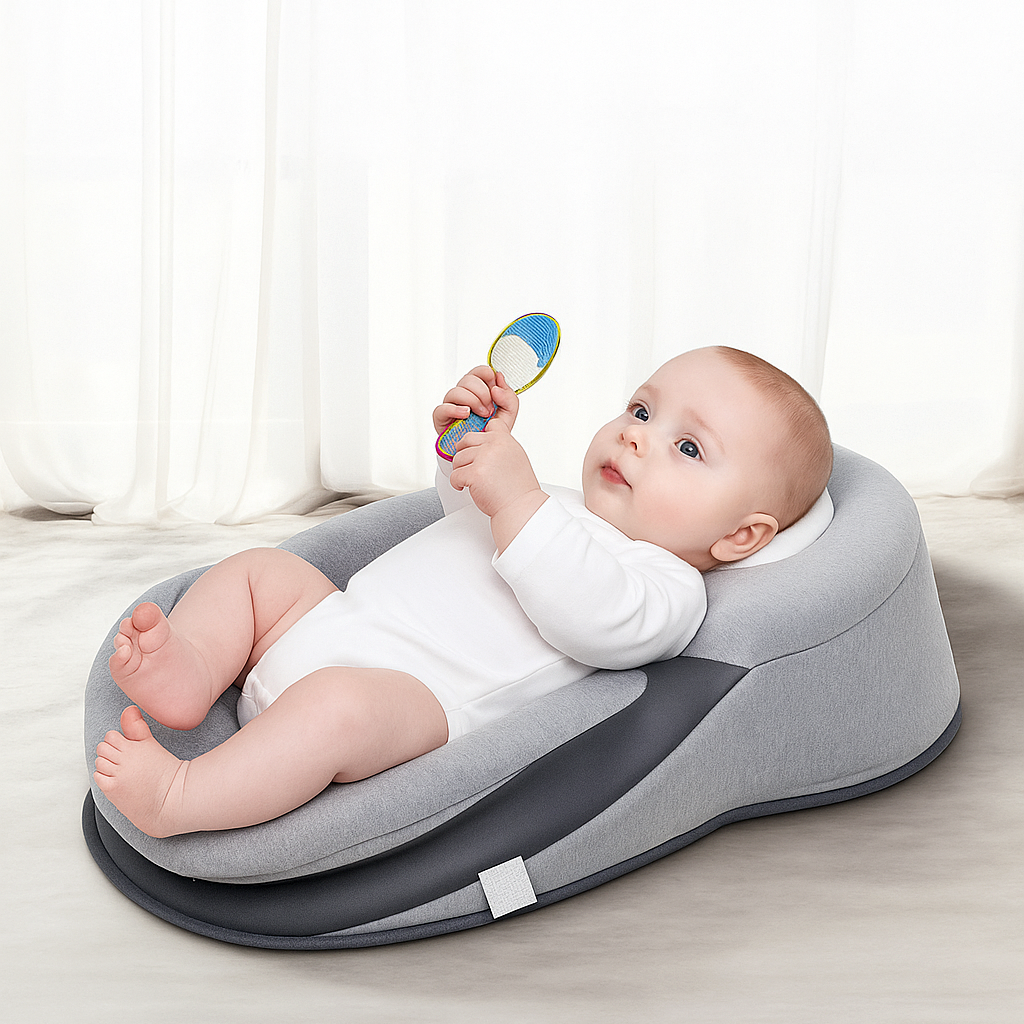 Anti-Spit Up Baby Lounger Pillow – 15° Incline Newborn Nest, Nursing & Feeding Support