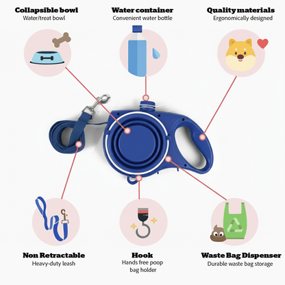 All-in-One Dog Leash with Water Bottle, Bowl & Waste Bags